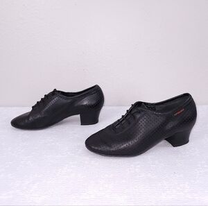 SUPADANCE Ballroom Dance Practice Shoes Black Leather Lace-Up Heels